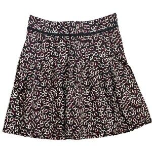 Ann Taylor LOFT Cotton Chain Print Pleated Flare Skirt Ribbon Knee Length 4